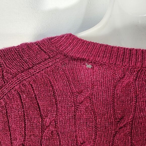 Ann Taylor LOFT Sweater Large Wool Rabbit Blend Cable Knit V Neck Pink Pullover - Picture 11 of 12